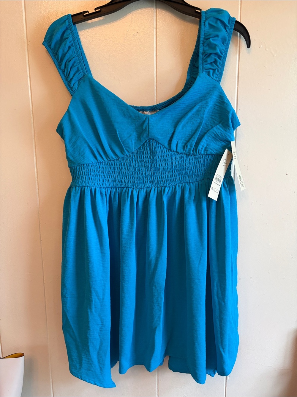 Turquoise smocked Blue Mini Dress